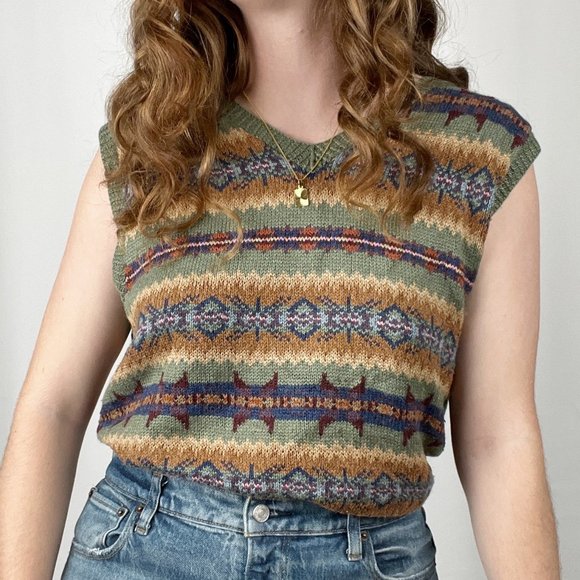 Vintage Polo Ralph Lauren Silk Cashmere Linen Fair Isle Knit Sweater Vest Preppy - Picture 5 of 9